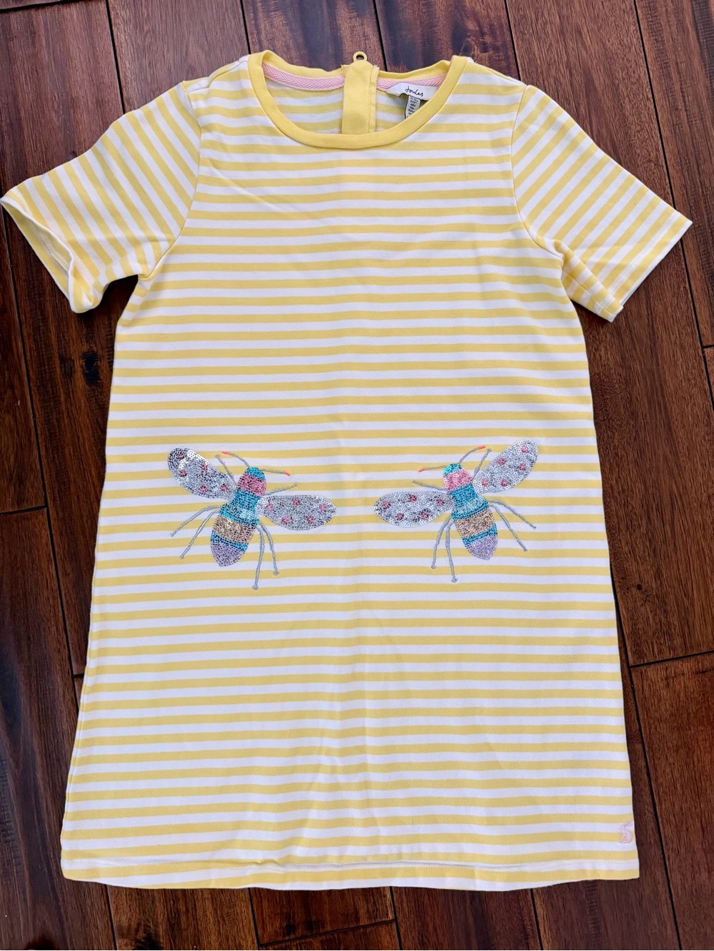 Joules Yellow & White Stripe Dress with Bee Appliqués